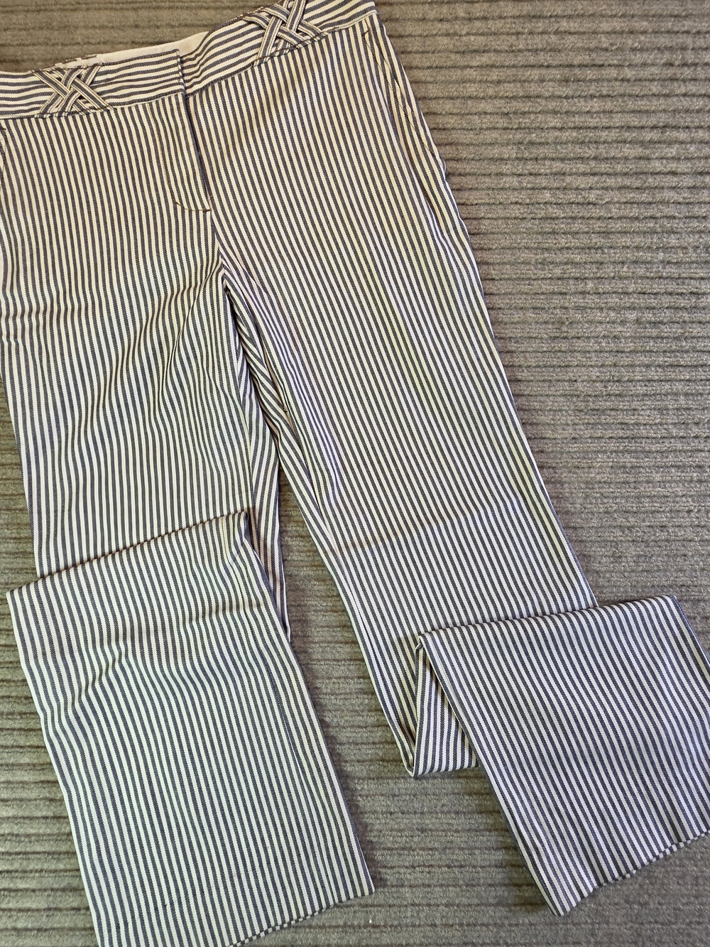 Tory Burch Striped Canvas Trousers Pants Sz 4 Coastal Railroad